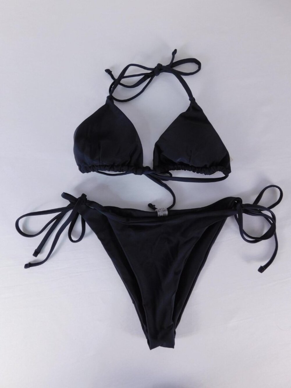 Bikini Womens Medium Black Triangle Halter Side Tie Adjustable Stretch 2 Piece